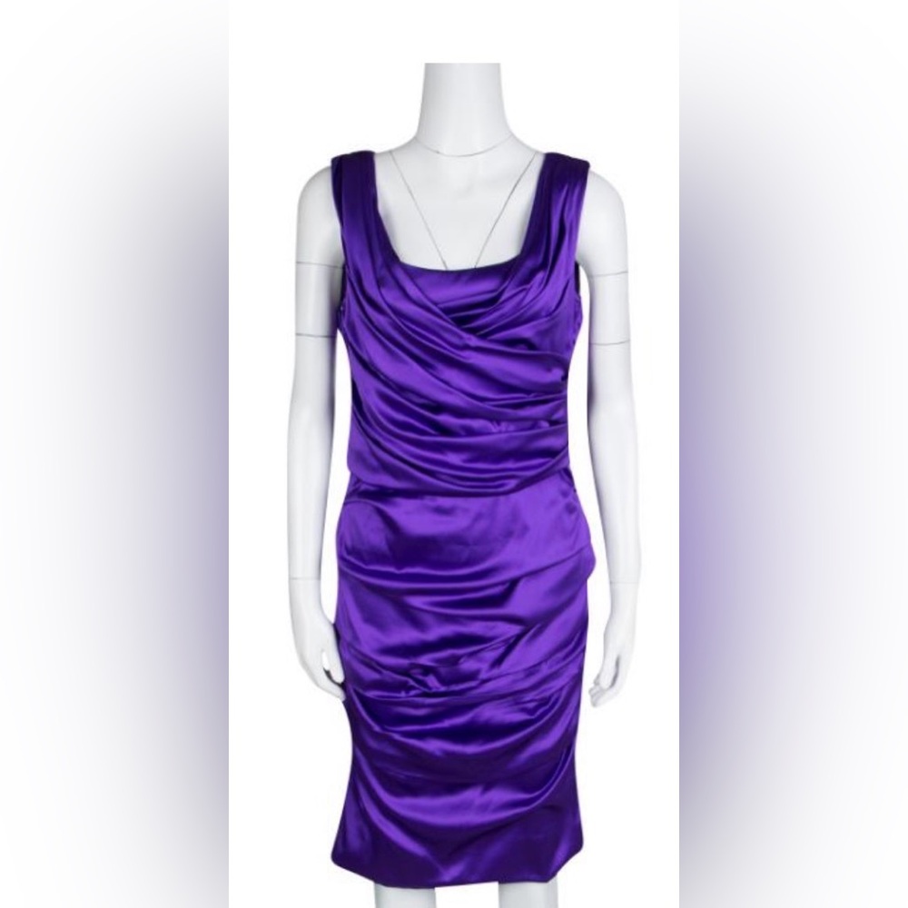 Dolce & Gabbana Ruched Silk Satin Cocktail Dress - Royal Purple Italian Size 0/2